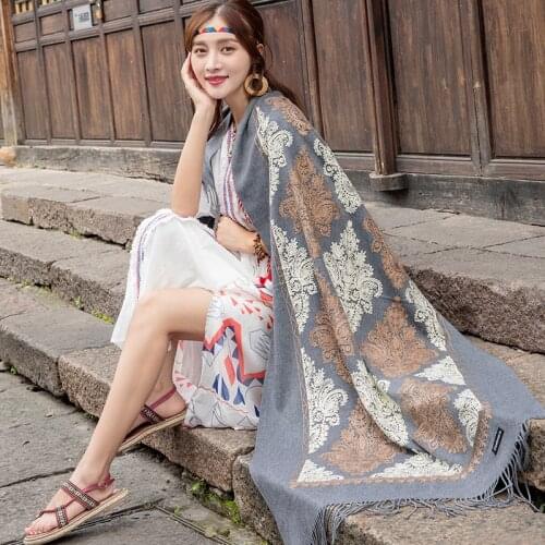 200CM*70CM Cashmere Pashmina Scarves With Tassel Solid Embroider Lady Winter Scarf Women Warm Fashion Female Shawl Bufanda