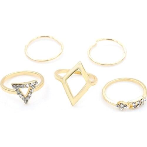 5 Piece/Sets Womens Gold Color Zircon Triangle Arrow Alloy Combinations Ring Fashion Punk Suit for Girl 2017 Fashion Jewelry