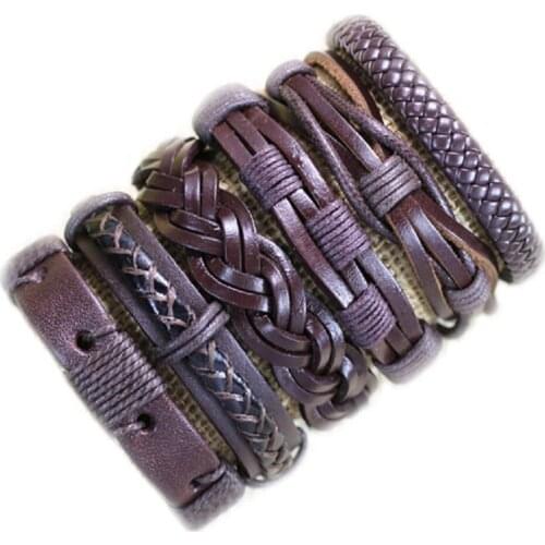 6pcs Retro Style ethnic tribal Leather Bracelet Mens Bracelets For Men Pulseira Masculina Fashion Jewelry Handmade Bracelet H08