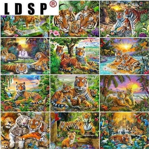 LDSP Diamond Embroidery Tiger 5D DIY Diamond Painting Full Square Round Drill Animals Mosaic Rhinestone Pictures Home Decoration