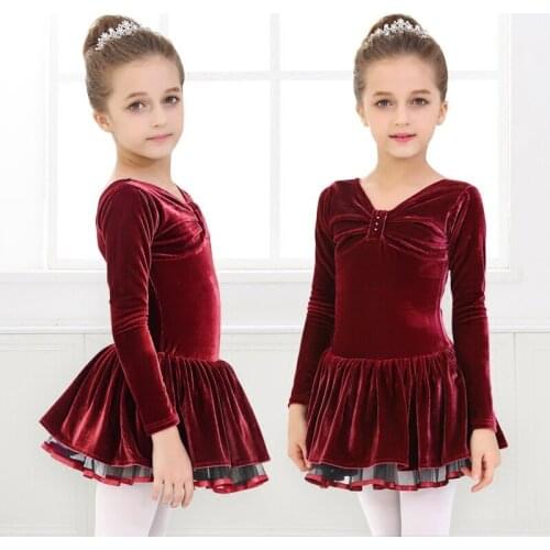 Girls Ballet Dancing Suit Kids Long Sleeve Velvet Dancing Suit Velvet Dance Skirt Ballet Suit Childrenss Day Suit B-6391