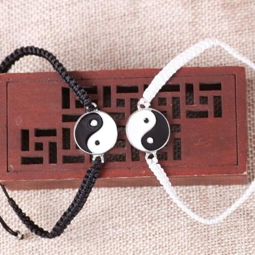 Couple Bracelets Hematite Leather Cord Braid Chain Bracelet Chinese Tai Chi Alloy Pendant Woven Lover Rope Bracelet Gift