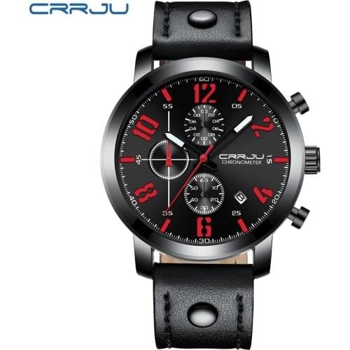 CRRJU Army Military Quartz Mens Watches Top Brand Chronograph Luxury Leather Men Casual Sport Male Clock Watch Relogio Masculino