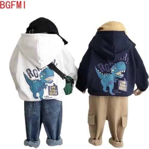 2-8T Baby Boys Girls Cotton Hooded Spring Autumn White Black Childrens Fall Toddler Kid Clothes Dinosaur Long-sleeved T Shirt