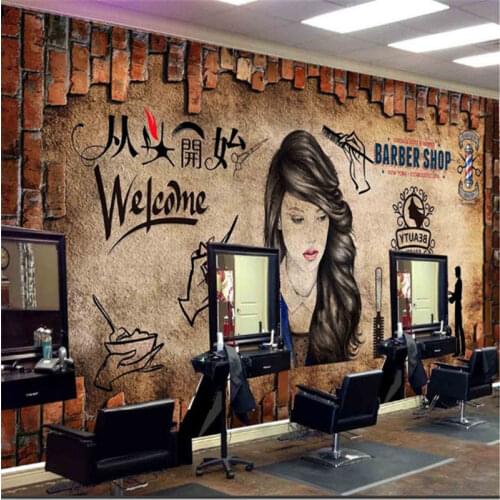 European Retro Fashion Trend Barber Shop Wall Paper 3D Hair Salon Beauty Salon Background Mural Wallpaper Papel De Parede 3d