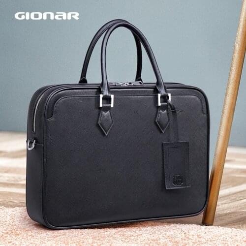 GIONAR Genuine Leather Briefcase Men Business Crossbody Shoulder Bag Work Laptop 15 Inch Handbag Messenger Top-handle Hand Bag