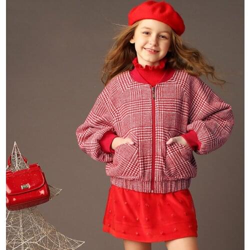 Girl plaid jacket new thickened short children female Korean version of the girl coat