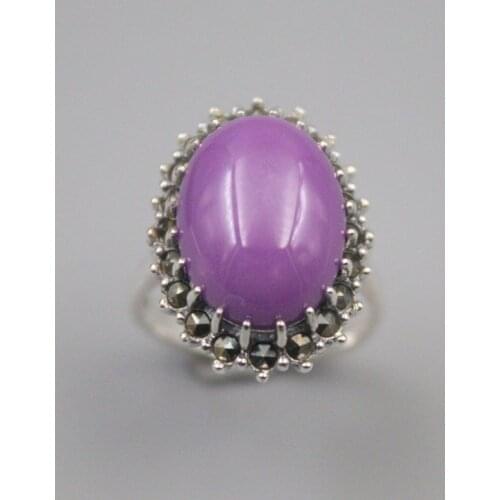 Pure 925 Sterling Silver Ring Width 22mm Purple Sugilite Bead Marcasite Lace Ring For Woman US size 6-10