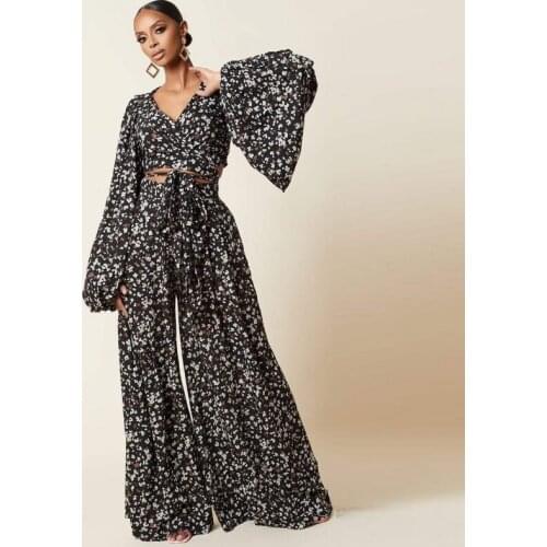 Two Piece Set Africa Clothes African New Dashiki Fashion Top And Wide Legs Pant Trousers Super Elastic Party For Women Outfits