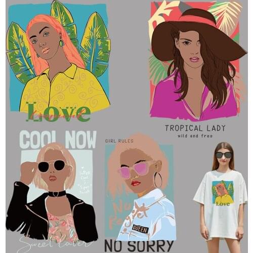 Beauty girls Garment Accessories Patches for clothing Stickers on fabric Manualidades Heat Transfer PVC Patch