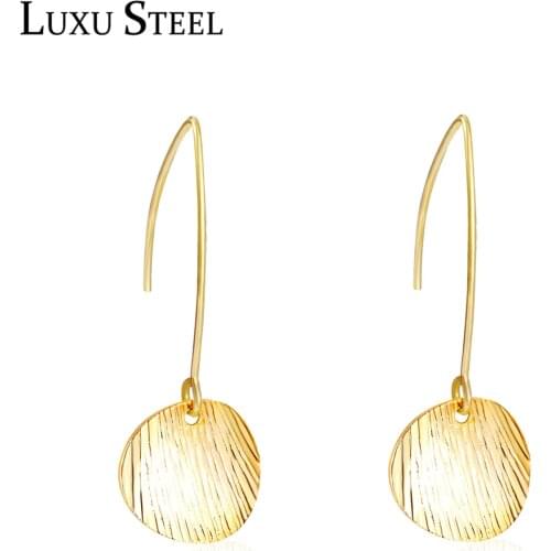 LUXUSTEEL Drawing Round Shape Drop Earrings Brinco Party Stainless Steel High Polished Earring Fashion Jewelry Wholesale Gift