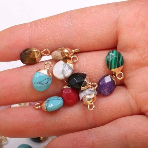 5pcs Faceted Natural Stone Oblate Mixed Colors Flash Labradorite Pendant for Necklace Earring Jewelry Making Women Gift 8x13mm