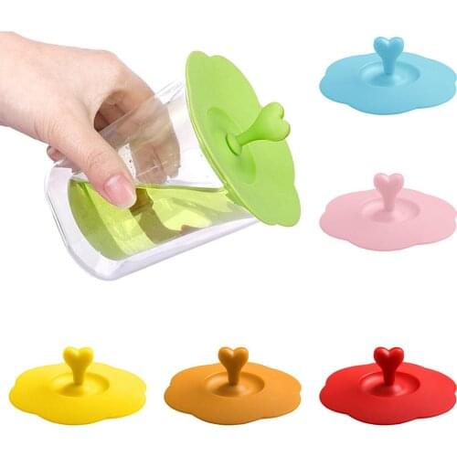 Cute Love Heart-shaped Adorn Drinking Cup Reusable Safe Lid Silicone Spoon Holder Anti-dust Coffee Cover Cup Seal for Glass Mugs