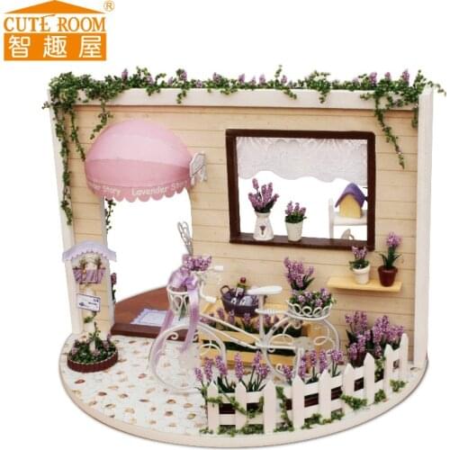 Cute Room Toys for Girls Doll House Puppenhaus Brithday Miniature Furniture House Toys for Children Wooden House -lavender