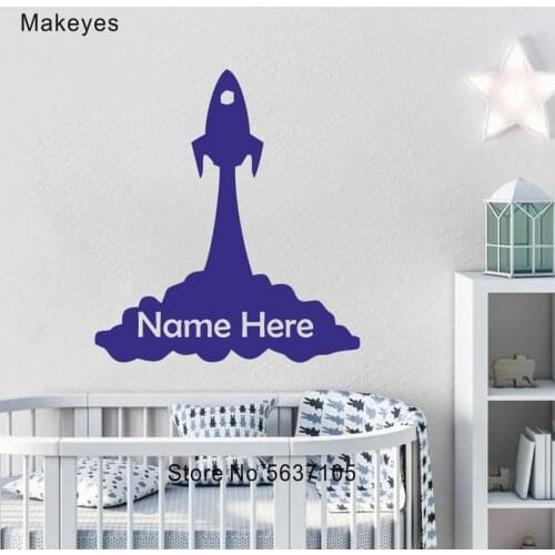 Makeyes Custom Name Rocket Wall Sticker Vinyl Wall Decals Boys Bedroom Kids Wall Decoration Baby Name Personalized Children Q490