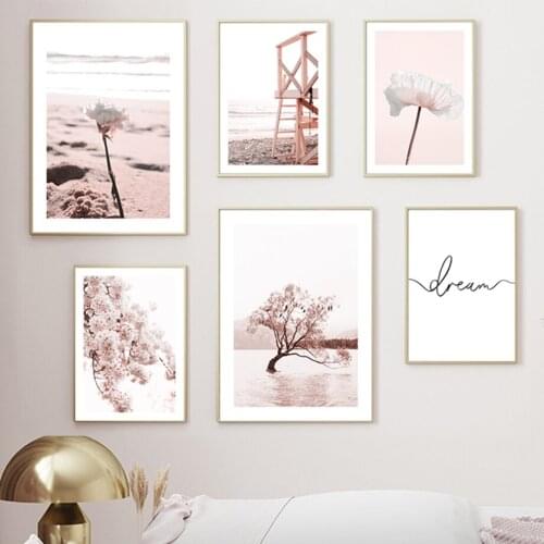 Sea Beach Sand Flower Tree Bird Mountain Wall Art Canvas Painting Nordic Posters And Prints Wall Pictures For Living Room Decor