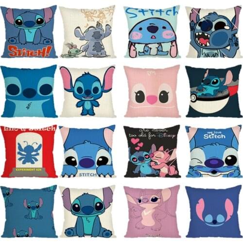 Lilo y Stitch Disney Blue Pink Cushion Cover Cartoon Anime Figures Pillow Cases Home Indoor Decoration Car Supplies Throw Pillow