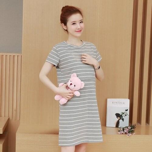 New Summer Nursing Dress Breastfeeding Clothes Maternity Clothes For Pregnant Woman Cotton Striped Lactation Long Dress Vestidos