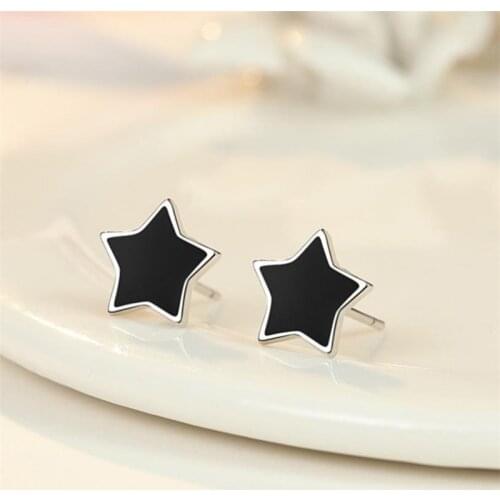 Charm Silver 925 Sterling Earrings For Men Women Jewelry Trendy Black Star Stud Earrings Male Boy Accessories Girls Cute Bijou