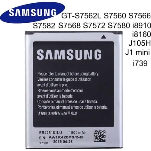 Original Battery EB425161LU For Samsung SM-J105H J1 MINI S7562 S7572 S7580 I739 i759 I669 I8160 J1 MINI Prime SM-106F 1500mAh