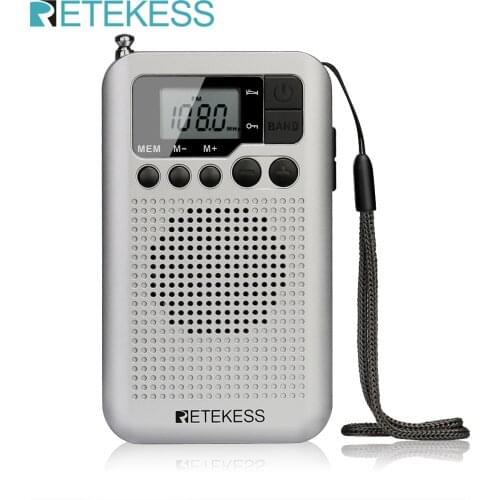 Retekess TR106 Silver Portable FM AM Radio with LCD Display Digital Tuning Speaker Headphone Jack and Support Clock Function