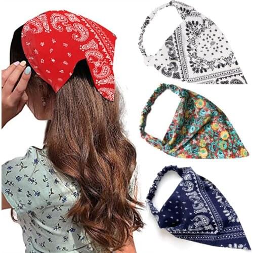Vintage Floral Print Hair Scarf Triangle Bandanas For Women 2021 Boho Elastic Hair bands Turban Headband Hair Accessories