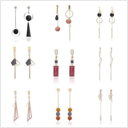 Korean Fashion Geometric Long Asymmetry Earring Rhinestone Circle Ear Stud New Acrylic Big Earrings Bijoux Brincos