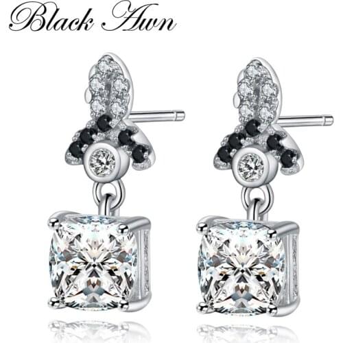 BLACK AWN Vintage 925 Sterling Silver Fine Jewelry Engagement Earrings for Women Wedding Earring T158