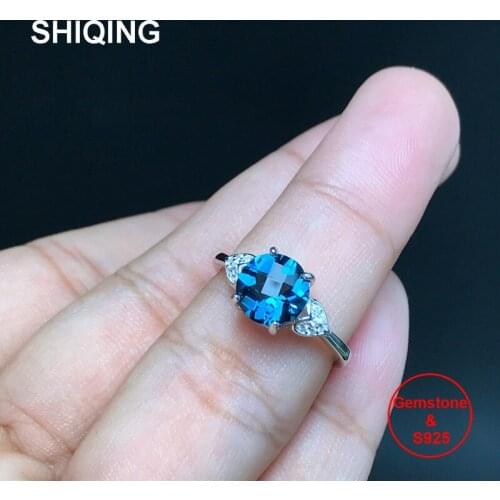 SHIQING Nature blue topaz pure body AAA limited gemstone 925 sterling silver heart rings for love