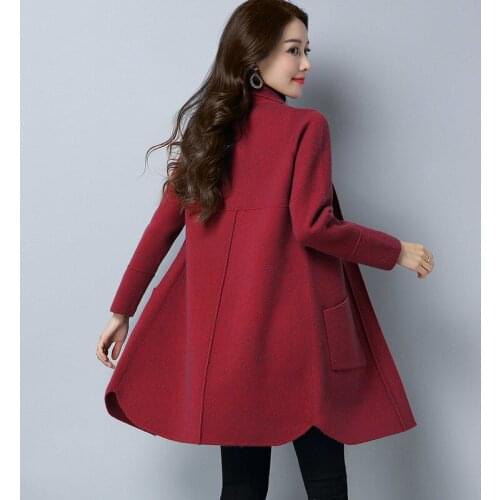 Plus size spring womens mid-length sweater womens jacket autumn and winter wool lapel loose autumn thick cardigan Sweater coat