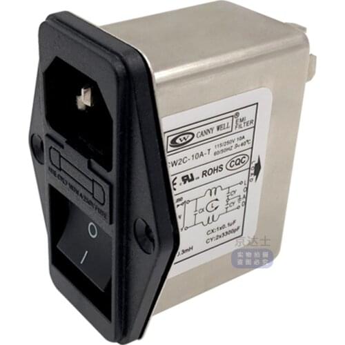 Taiwan Power Supply EMI Filter CW2C 3A 6A 10A T Socket Purification Single-phase AC 220V