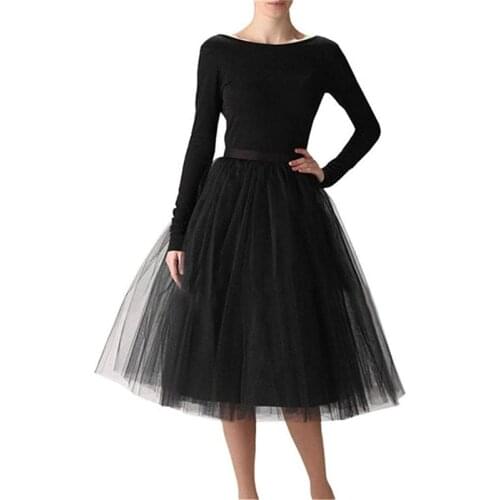 5 Layers Midi A Line Tutu Tulle Skirt High Waist Pleated Skater Skirts Womens Vintage Lolita Ball Gown Summer saias jupe