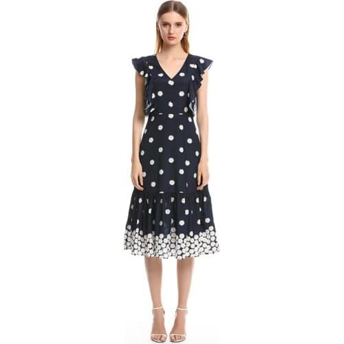 Women Summer Dresses High Quality Runway V-Neck Sleeveless Printed Ladies Elegant Dresses Vestidos DX90609M