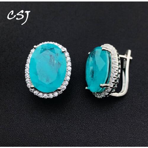 CSJ Elegant Paraiba Tourmaline Earrings Solid 925 Sterling Silver Big Gemstone 12*16mm for Women Fine Jewelry Party Wedding Gift