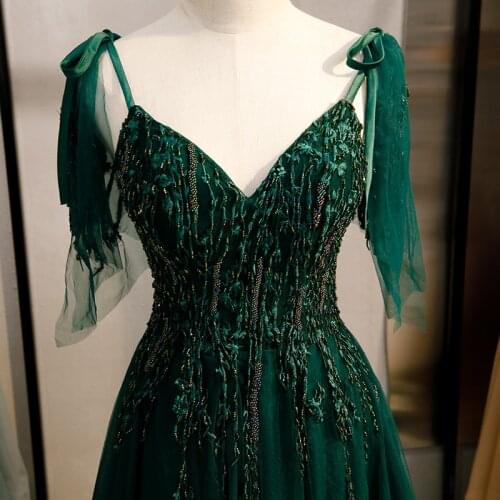 New luxury dark green training long lady mother women prom evening performance banquet party ball dress gown