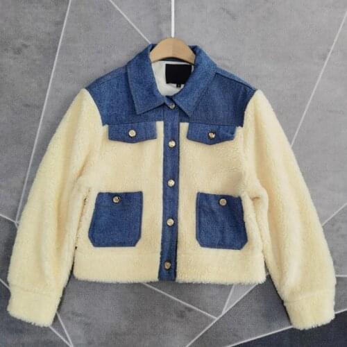 Winter woman cashmere jacket coat patchwork blue woman warm clothes casual denim coat