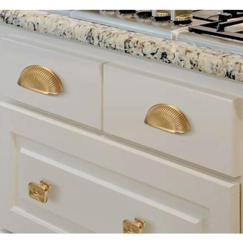 3" Brass Square Drawer Knobs Shell Cabinet Handles Zinc Alloy Door Pull Kitchen Cupboard Handle Dresser Handles 76mm Hardware