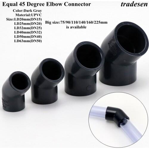 1-5Pcs PVC Dark Gray I.D 20-50mm Equal 45 Degree Elbow Joint Aquarium Fish Tank Pipe Connector Garden Home Watering Tube Adapter