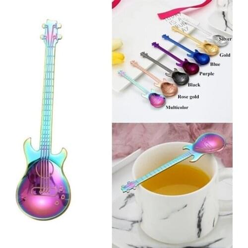 1Pcs Multicolor Creative 304 Stainles Steel Coffee Spoon Guitar Rainbow Ice Cream Scoops Flatware Drinking Tool As Gift Souvenir