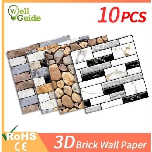 10pcs 3D Wall Sticker DIY Brick stone pattern Self-Adhesive Waterproof Wall paper Kitchen Backsplash Bathroom Wall Tile Stickers