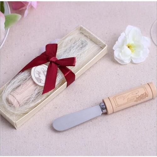 100pcs Vintage Reserve Stainless Steel Wooden Wine Cork Handle Cheese Spreader Spreaders Wedding Favors gift
