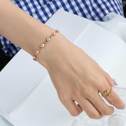 2021 European And American Dripping Oil Pink Fish Bracelet Titanium Steel 18k Gold Bracelet For Girlfriends Gift Never Fade