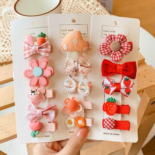 5 Pcs/Set Baby Girls Cute Candy Cartoon Flower Bow Ornament Hair Clips Children Lovely Barrettes Hairpins Kids Hair Accessories