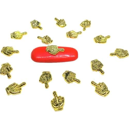 50Pcs Middle Finger Nail Art Decorations Charms Metal Nail Dekors Trend Decos Stickers Accessories Bling Glitter Studs Supplies