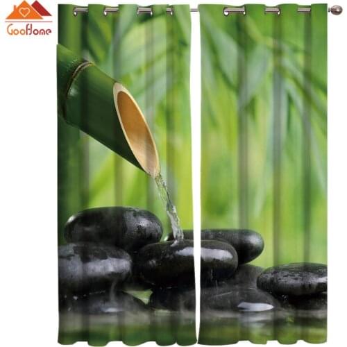 Bamboo Forest Water Stone Zen Window Curtains Living Room Outdoor Fabric Drapes Curtain Home Decor
