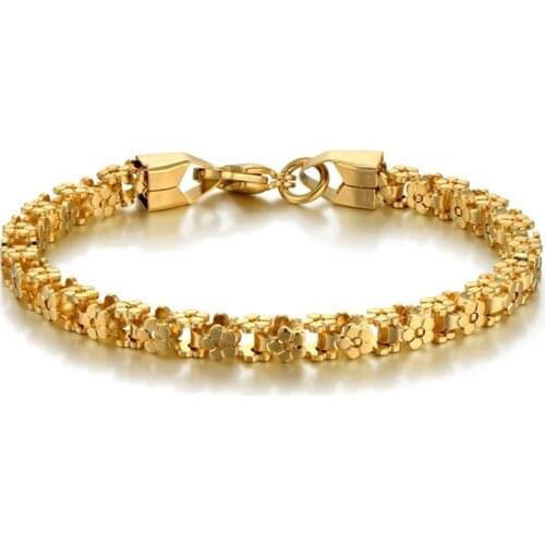 Womens Bracelet Stainless Steel 18/21cm Female Gold Color Flower Box Chain Link Bracelet For Women Jewelry Gift pulsera