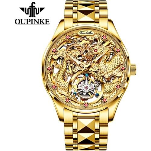OUPINKE Top Brand Luxury Men Mechanical Watches Gold Tourbillon Watch Sapphire Waterproof Skeleton Wristwatch Relogio Masculino