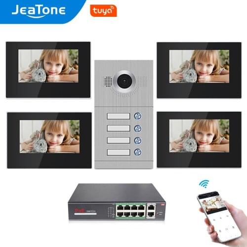 IP Door Phone WIFI Video Intercom Video Doorbell 7'' Touch Screen for 4 Separate Apartments/8 Zone Alarm Support Smart Phone iOS