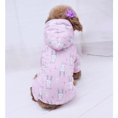 Transer Cute Rabbit Print Windproof Warm Dog Jumpsuit Pet Dog Hoody Coat Puppy Clothes Tracksuit Four Legs Winter Apparel