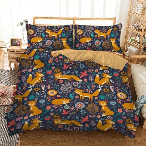 Cartoon Fox Bedding set smile foxes Print Duvet Cover Pillowcase Twin queen king size Bedclothes Bed linen 3pcs home textiles
